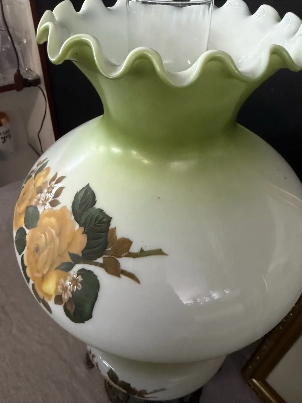 Vintage Floral Hurricane Lamp in Yellow, Green & White